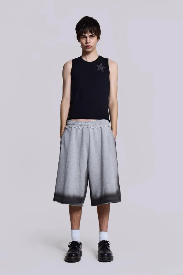 Jaded London Jorts and Shorts Men Grey Spray Monster Shorts Grey