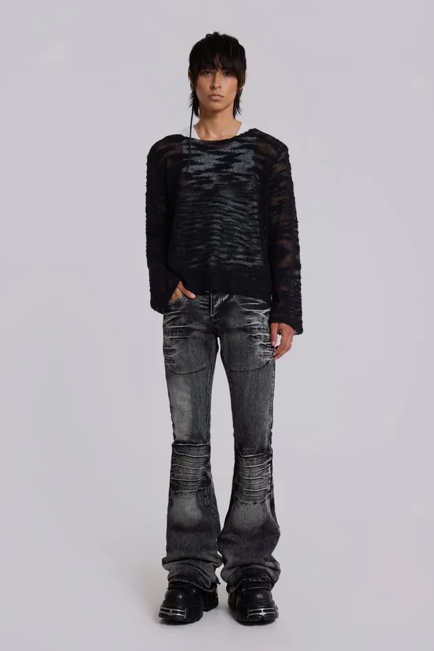 Jaded London Knitwear Men Black Stray Knit Black