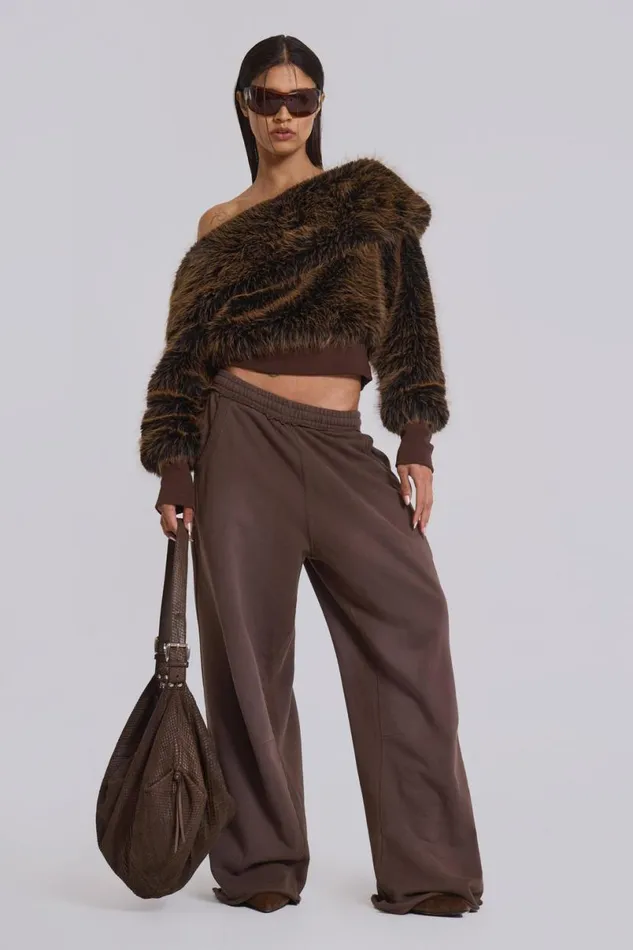 Jaded London Knitwear Women 316 Off The Shoulder Fur Jumper Brown