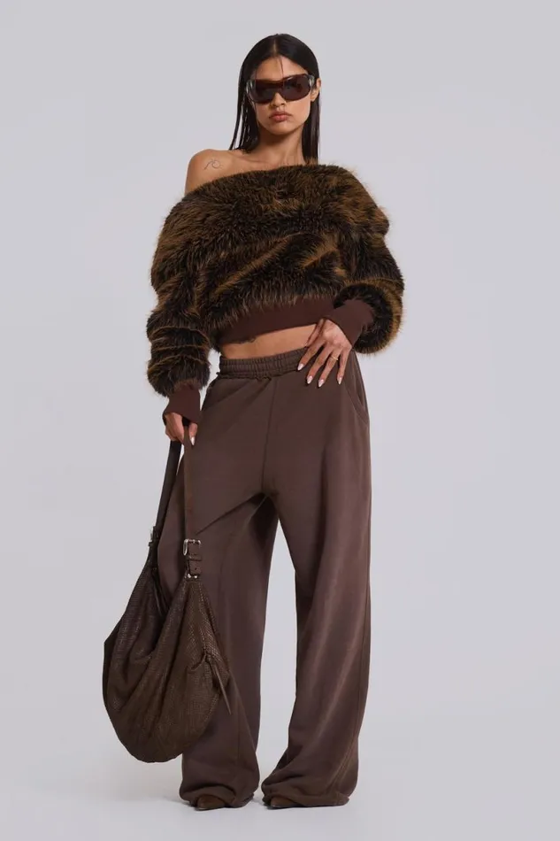 Jaded London Knitwear Women 316 Off The Shoulder Fur Jumper Brown