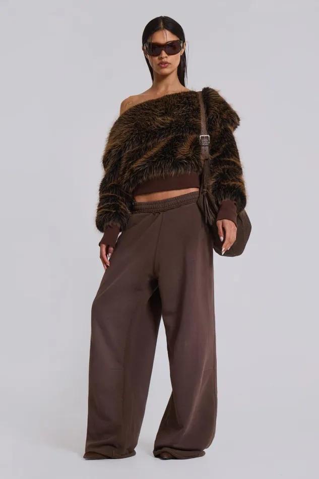 Jaded London Knitwear Women 316 Off The Shoulder Fur Jumper Brown