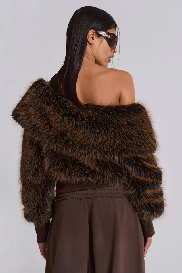 Jaded London Knitwear Women 316 Off The Shoulder Fur Jumper Brown