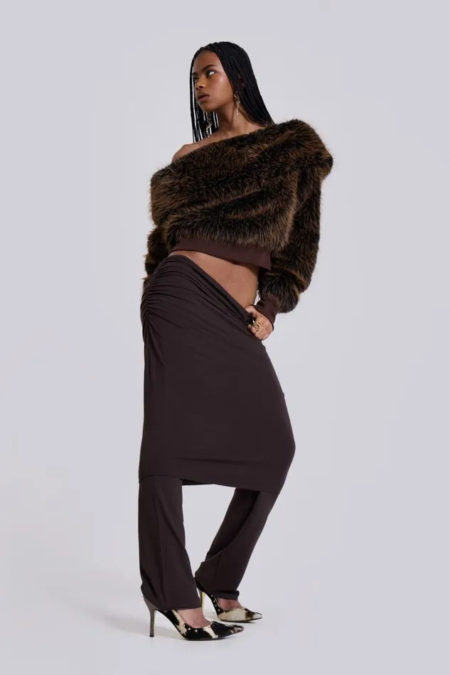 Jaded London Knitwear Women 316 Off The Shoulder Fur Jumper Brown