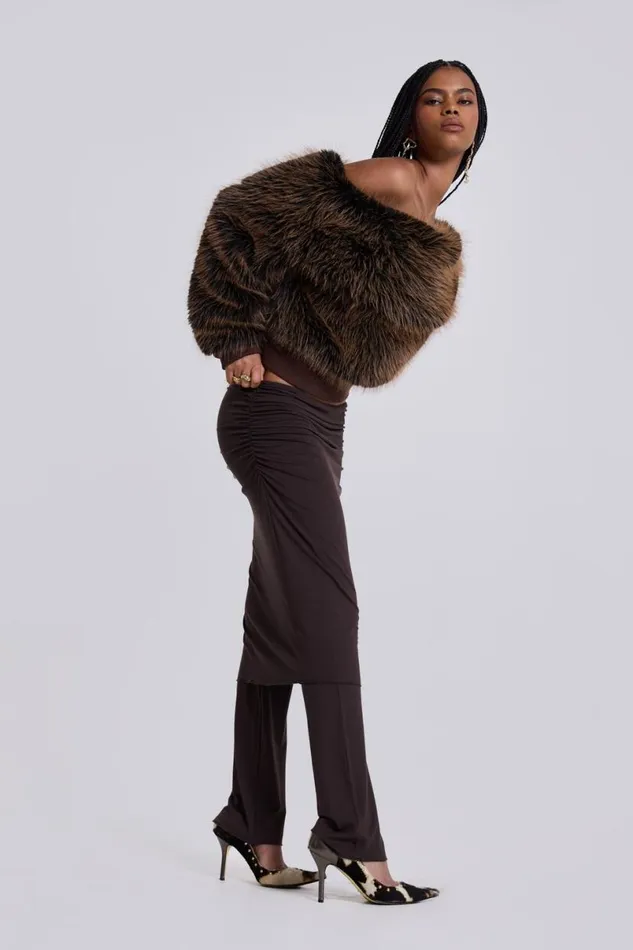 Jaded London Knitwear Women 316 Off The Shoulder Fur Jumper Brown