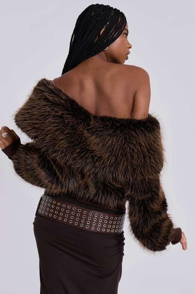 Jaded London Knitwear Women 316 Off The Shoulder Fur Jumper Brown