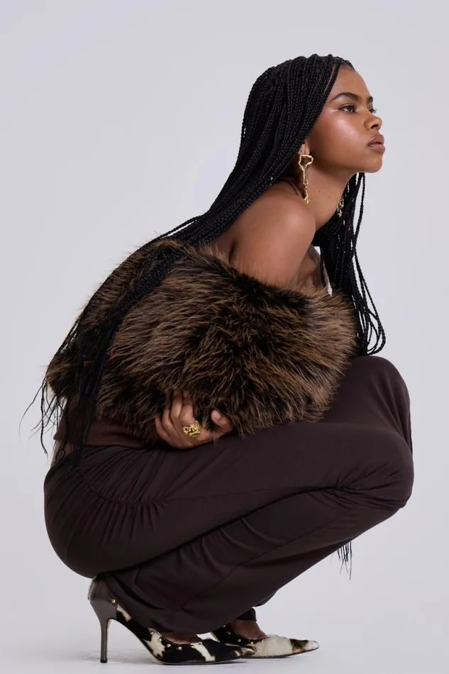 Jaded London Knitwear Women 316 Off The Shoulder Fur Jumper Brown