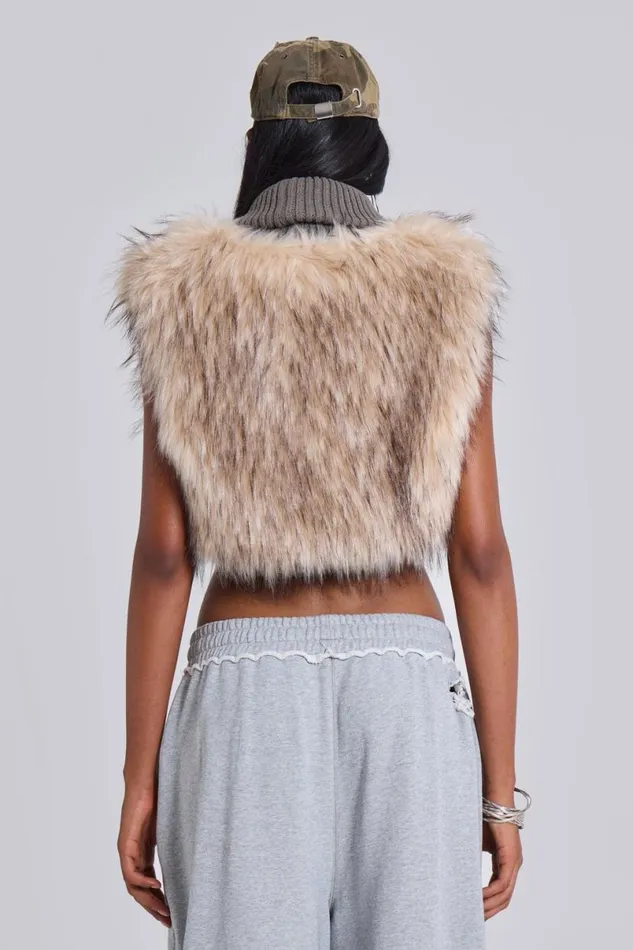 Jaded London Knitwear Women Meka Faux Fur Knit Shrug Multi