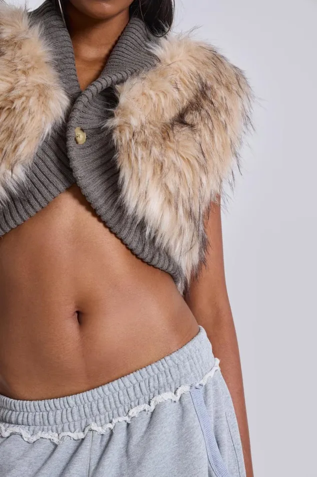 Jaded London Knitwear Women Meka Faux Fur Knit Shrug Multi
