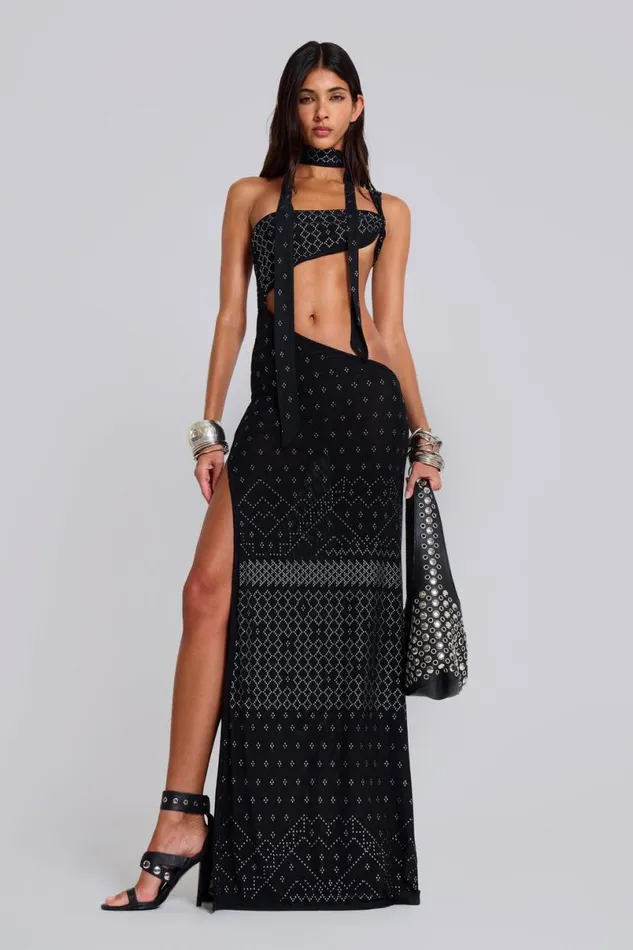 Jaded London Maxi Dresses Women Opaline Asymmetric Stud Maxi Dress Black