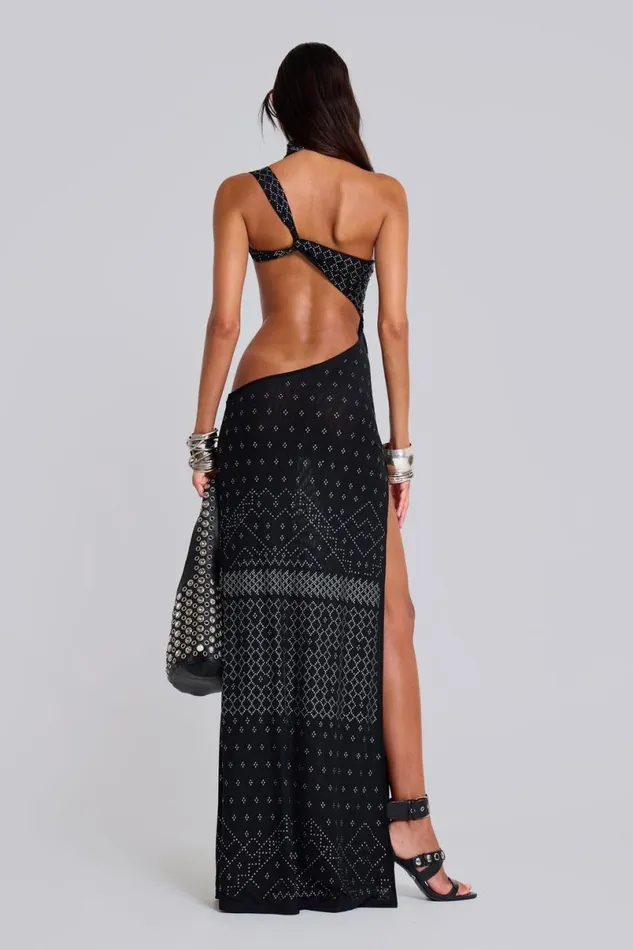 Jaded London Maxi Dresses Women Opaline Asymmetric Stud Maxi Dress Black