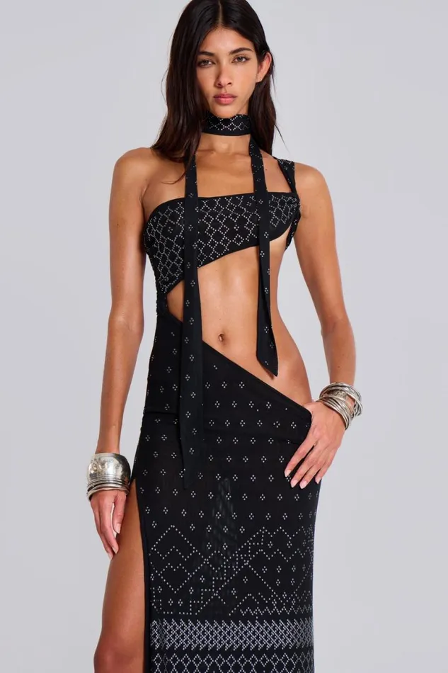 Jaded London Maxi Dresses Women Opaline Asymmetric Stud Maxi Dress Black