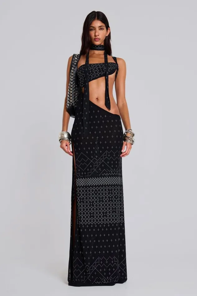 Jaded London Maxi Dresses Women Opaline Asymmetric Stud Maxi Dress Black