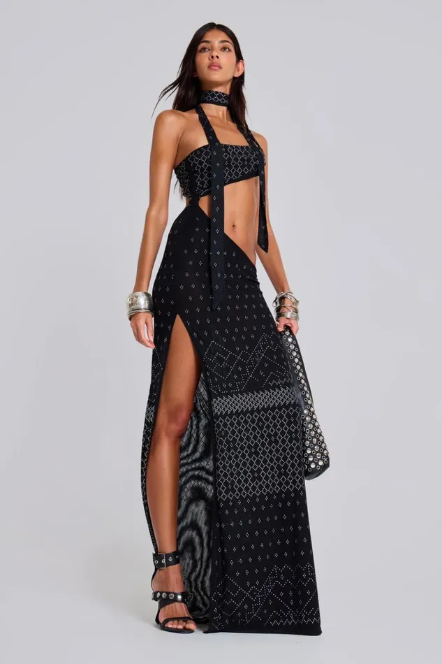 Jaded London Maxi Dresses Women Opaline Asymmetric Stud Maxi Dress Black