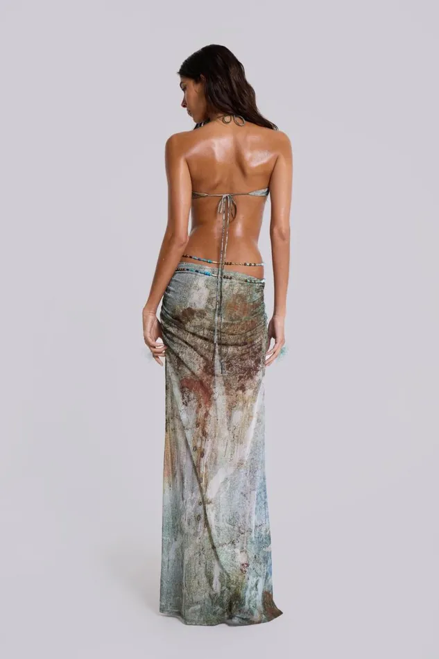 Jaded London Maxi Dresses Women Vida Backless Maxi Dress With Shell Trim In Marine Bluebrown