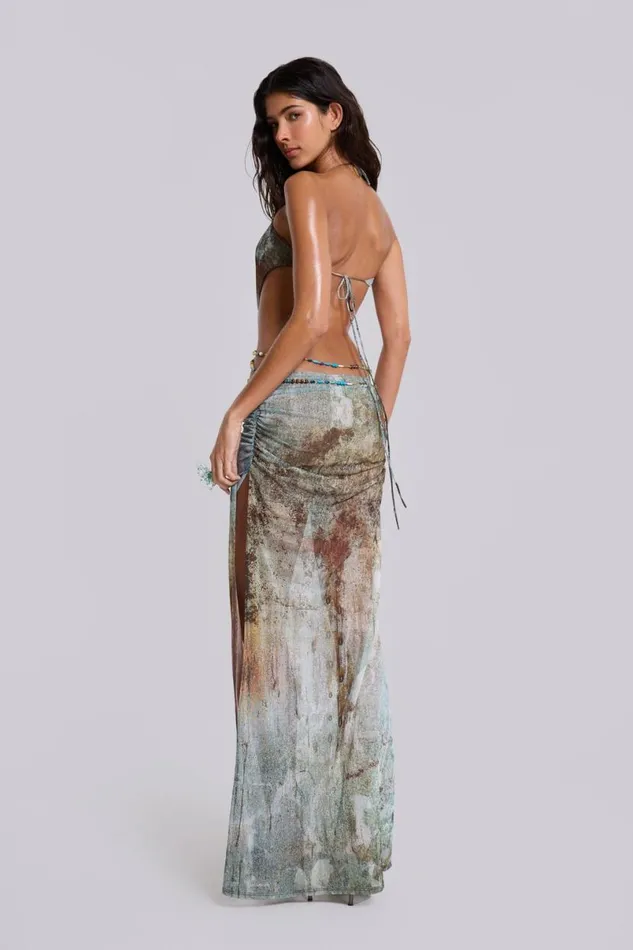 Jaded London Maxi Dresses Women Vida Backless Maxi Dress With Shell Trim In Marine Bluebrown