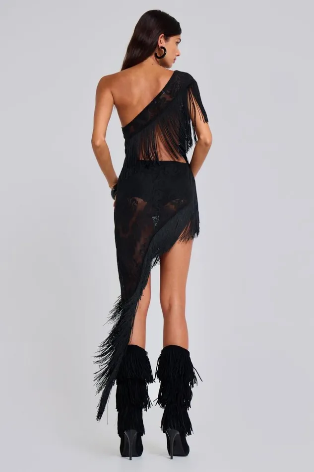 Jaded London Maxi Dresses Women Vivienne Lace Fringe Dress Black