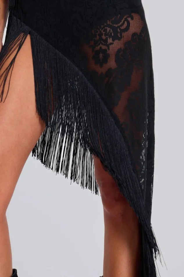 Jaded London Maxi Dresses Women Vivienne Lace Fringe Dress Black