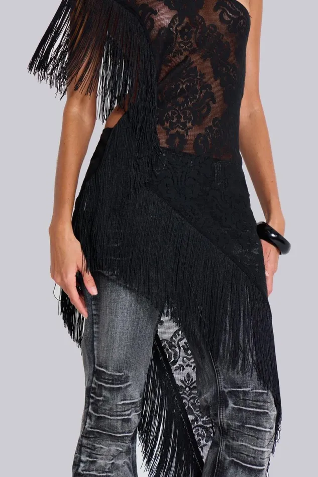 Jaded London Maxi Dresses Women Vivienne Lace Fringe Dress Black