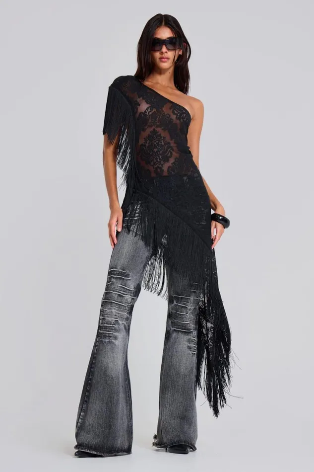 Jaded London Maxi Dresses Women Vivienne Lace Fringe Dress Black