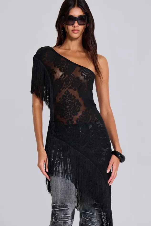 Jaded London Maxi Dresses Women Vivienne Lace Fringe Dress Black