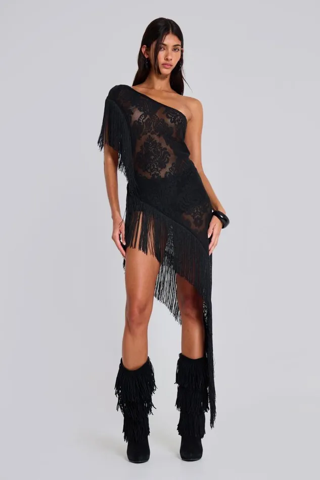 Jaded London Maxi Dresses Women Vivienne Lace Fringe Dress Black