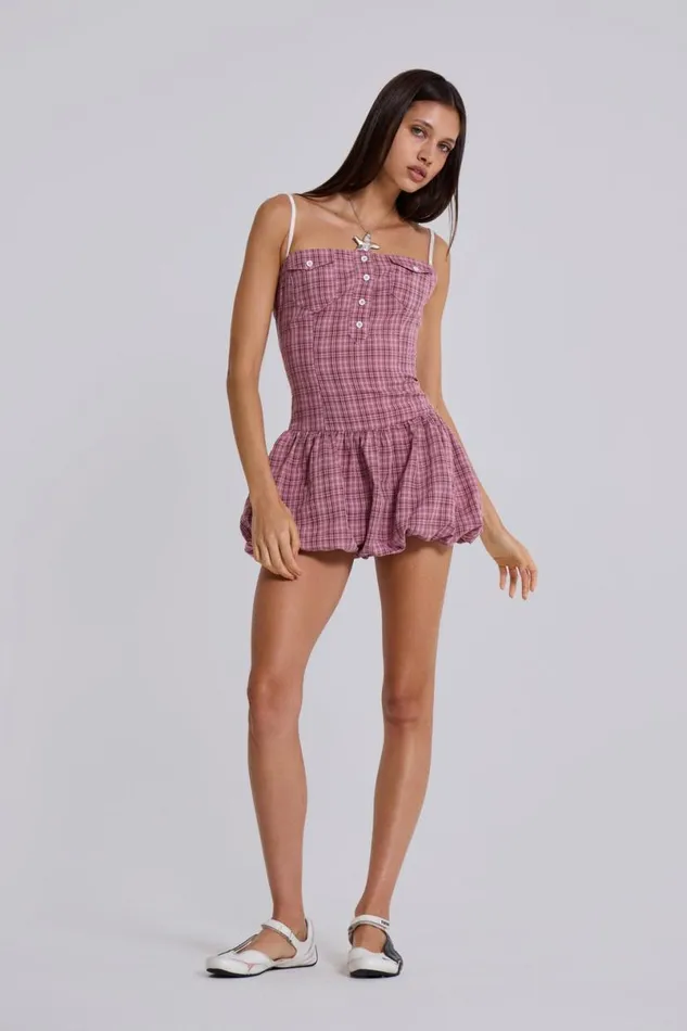 Jaded London Mini Dresses Women Ava Checked Puffball Dress Check Pink