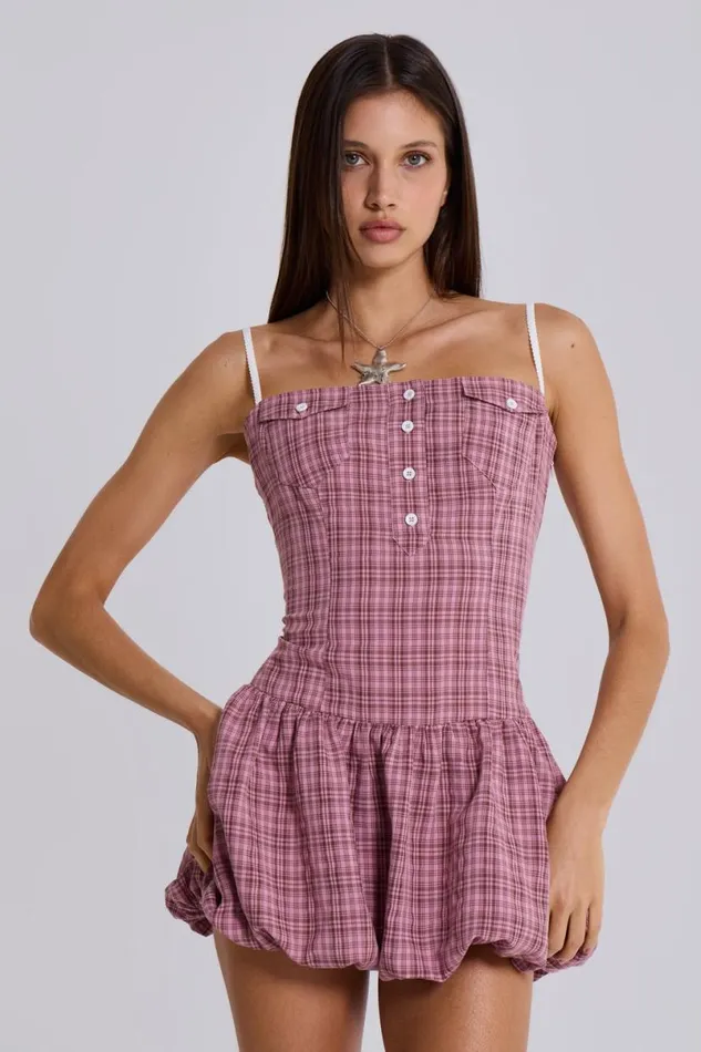 Jaded London Mini Dresses Women Ava Checked Puffball Dress Check Pink