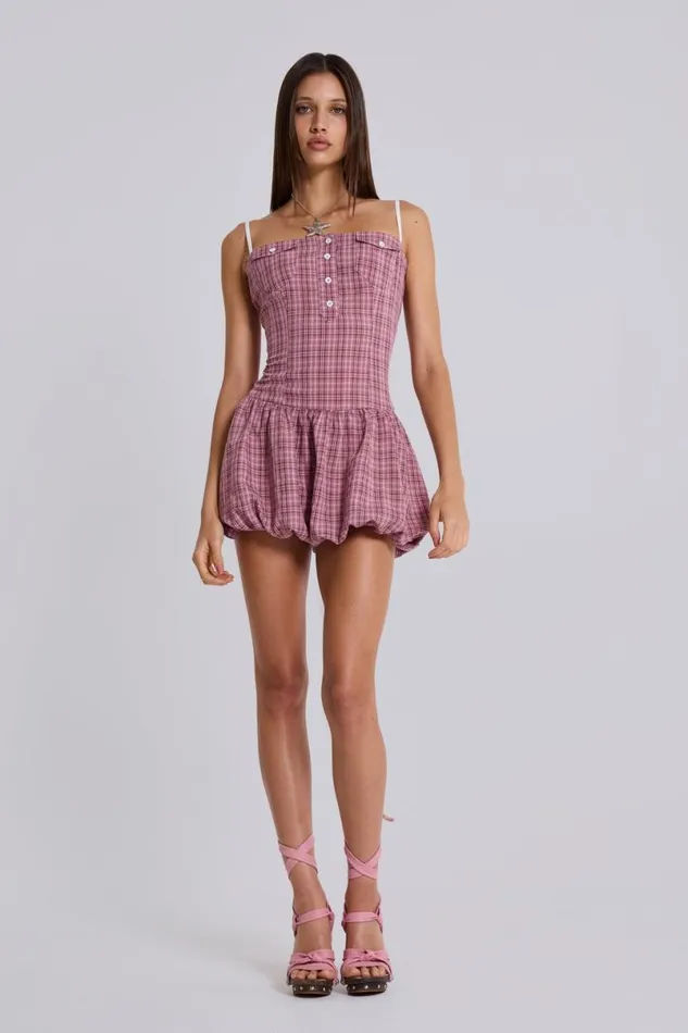 Jaded London Mini Dresses Women Ava Checked Puffball Dress Check Pink