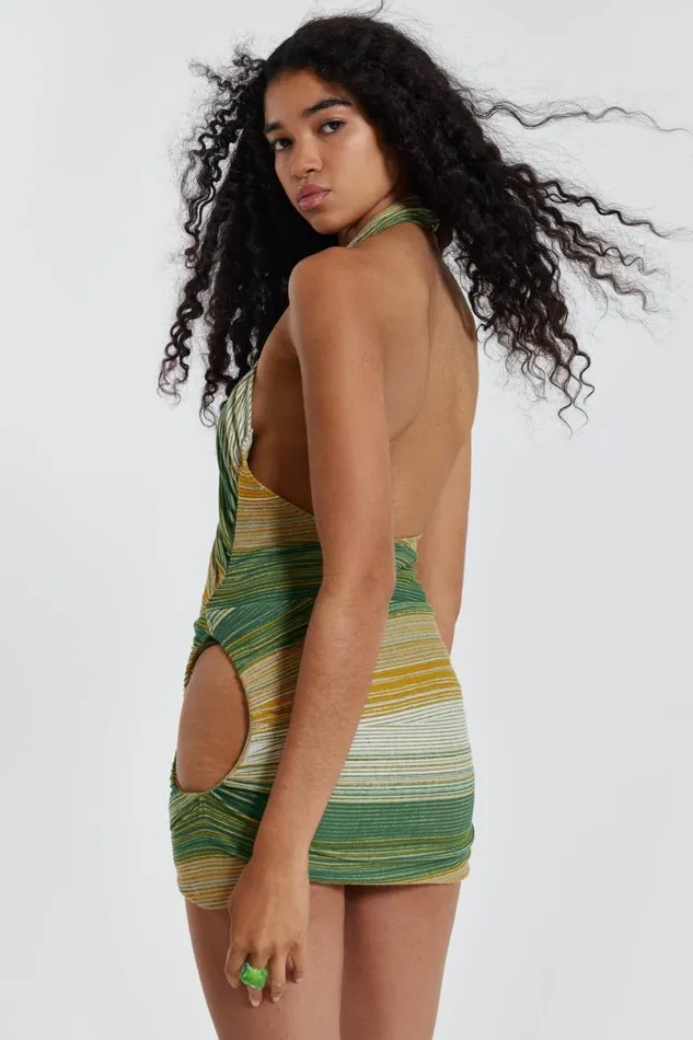 Jaded London Mini Dresses Women Avani Halterneck Wrap Over Mini Dress Green