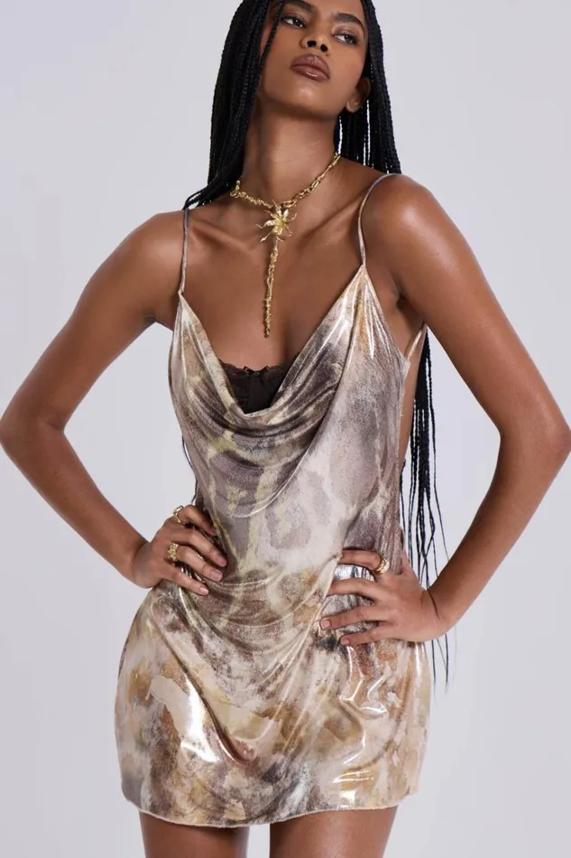 Jaded London Mini Dresses Women Leopard Metallic Mirage Mini Dress Multi