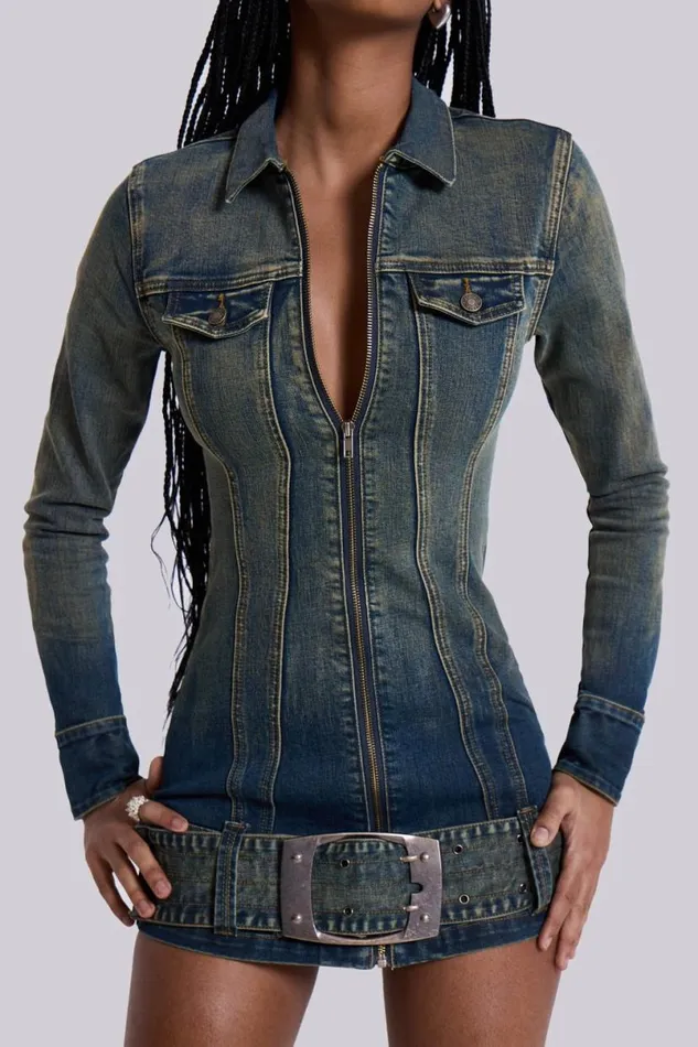 Jaded London Mini Dresses Women Steel City Denim Mini Dress Blue