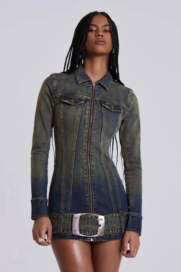 Jaded London Mini Dresses Women Steel City Denim Mini Dress Blue