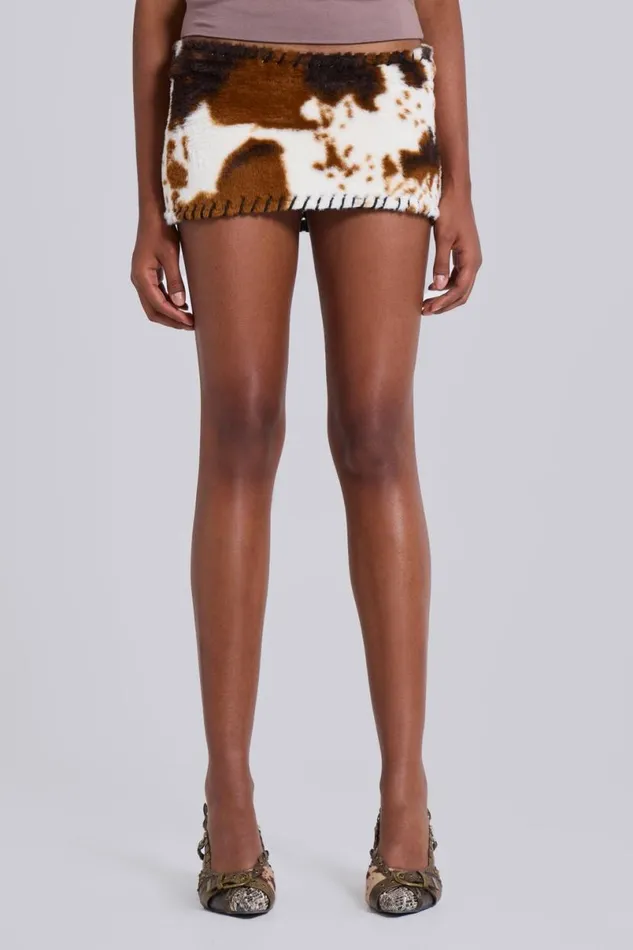 Jaded London Mini Skirts Women Kena Whipstitch Cow Micro Mini Skirt Cow