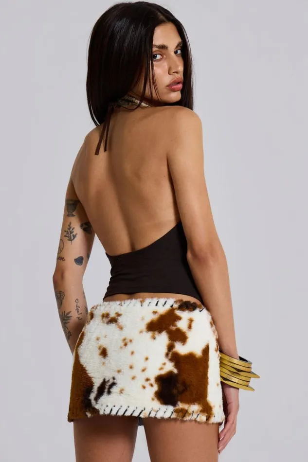Jaded London Mini Skirts Women Kena Whipstitch Cow Micro Mini Skirt Cow