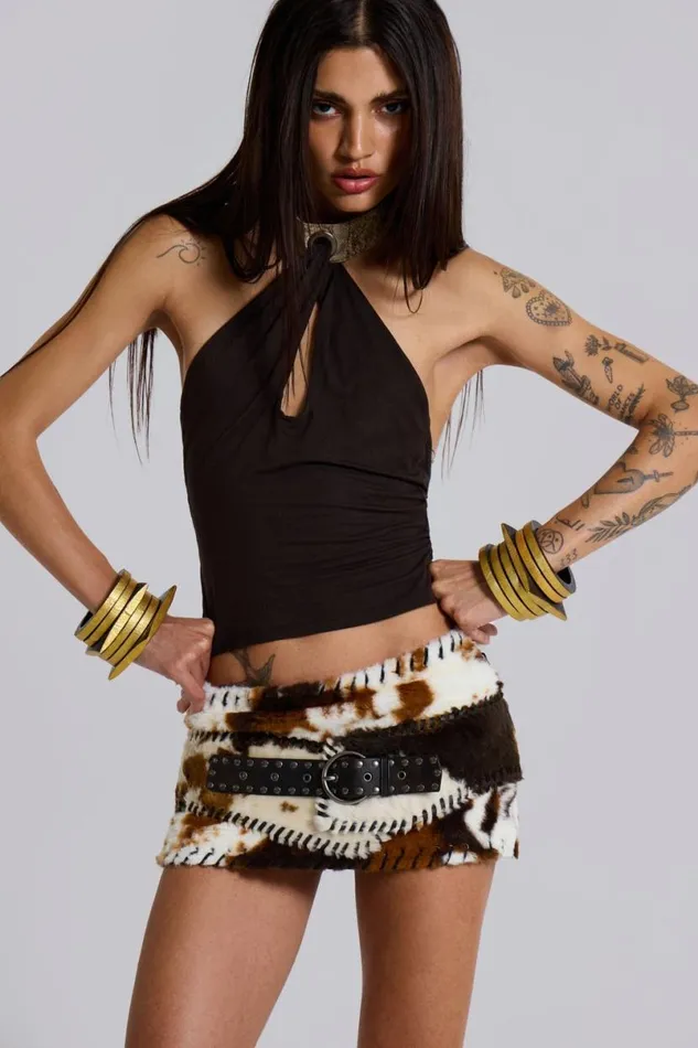 Jaded London Mini Skirts Women Kena Whipstitch Cow Micro Mini Skirt Cow