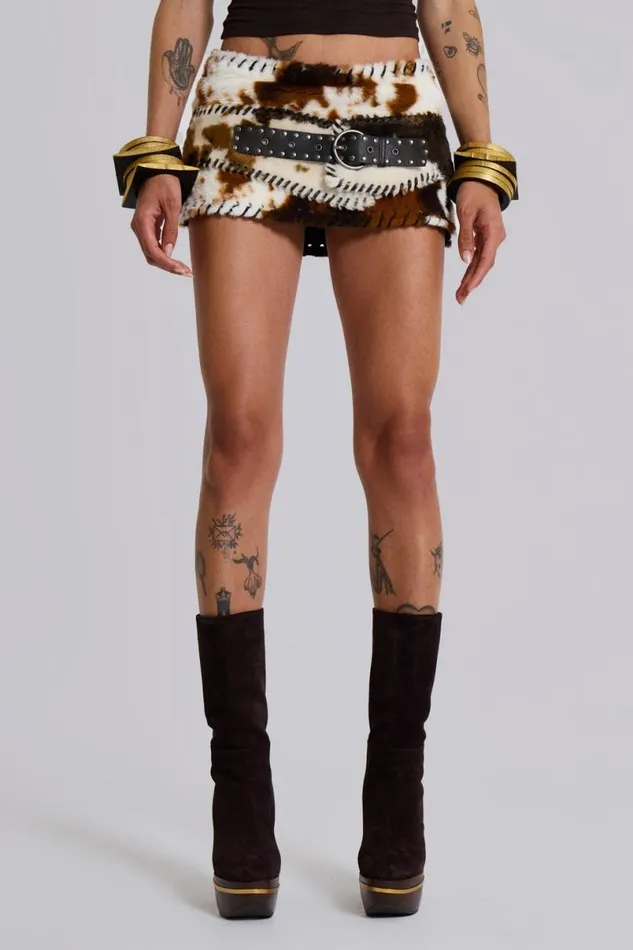 Jaded London Mini Skirts Women Kena Whipstitch Cow Micro Mini Skirt Cow