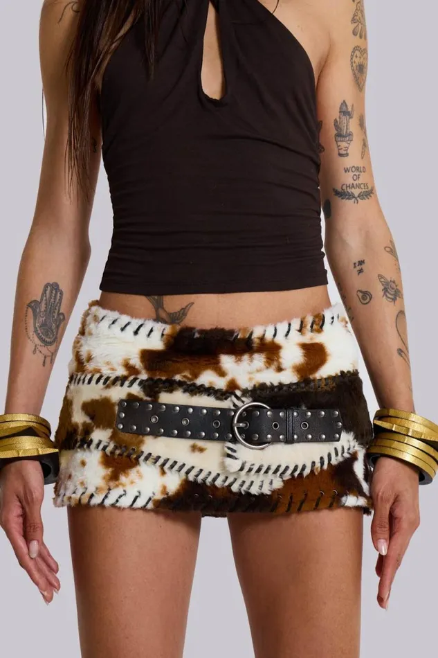 Jaded London Mini Skirts Women Kena Whipstitch Cow Micro Mini Skirt Cow