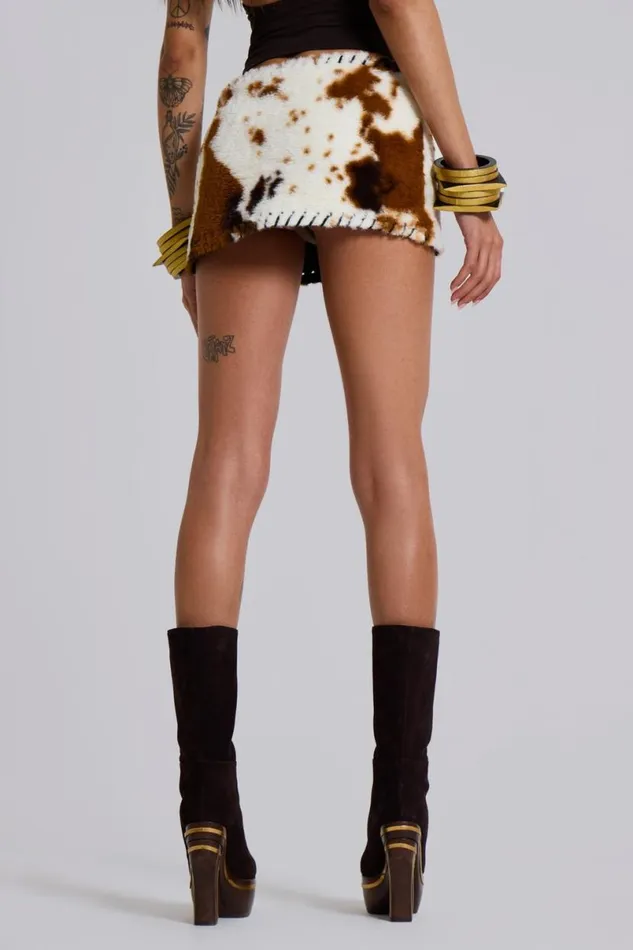 Jaded London Mini Skirts Women Kena Whipstitch Cow Micro Mini Skirt Cow