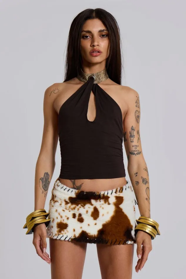 Jaded London Mini Skirts Women Kena Whipstitch Cow Micro Mini Skirt Cow