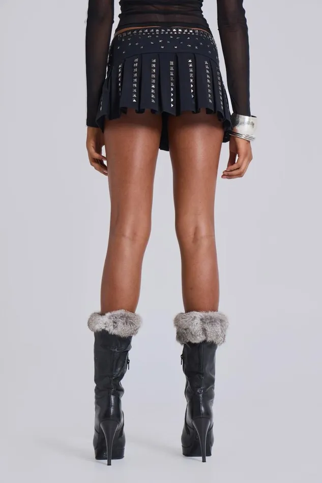 Jaded London Mini Skirts Women Onyx Studded Pleated Skirt Black