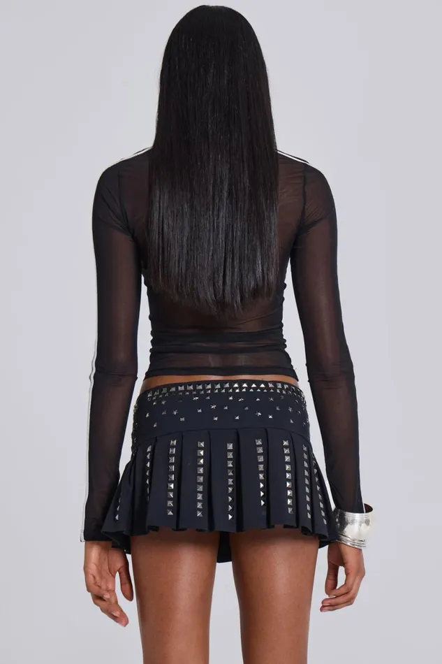Jaded London Mini Skirts Women Onyx Studded Pleated Skirt Black