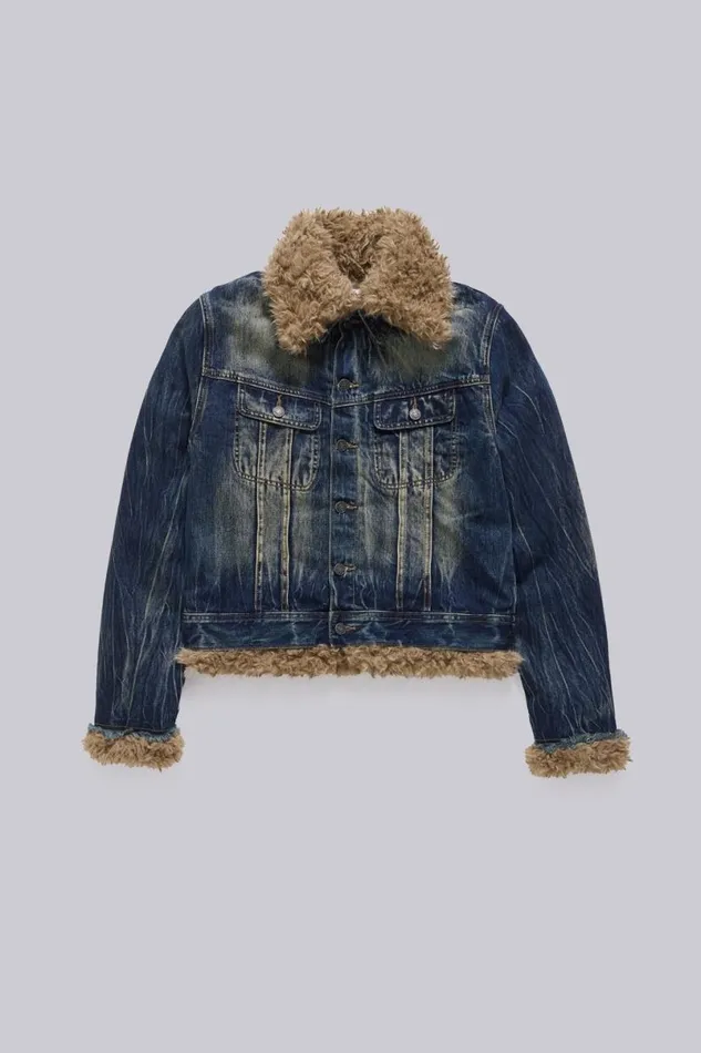 Jaded London Outerwear Men Shaggy Denim Jacket Blue