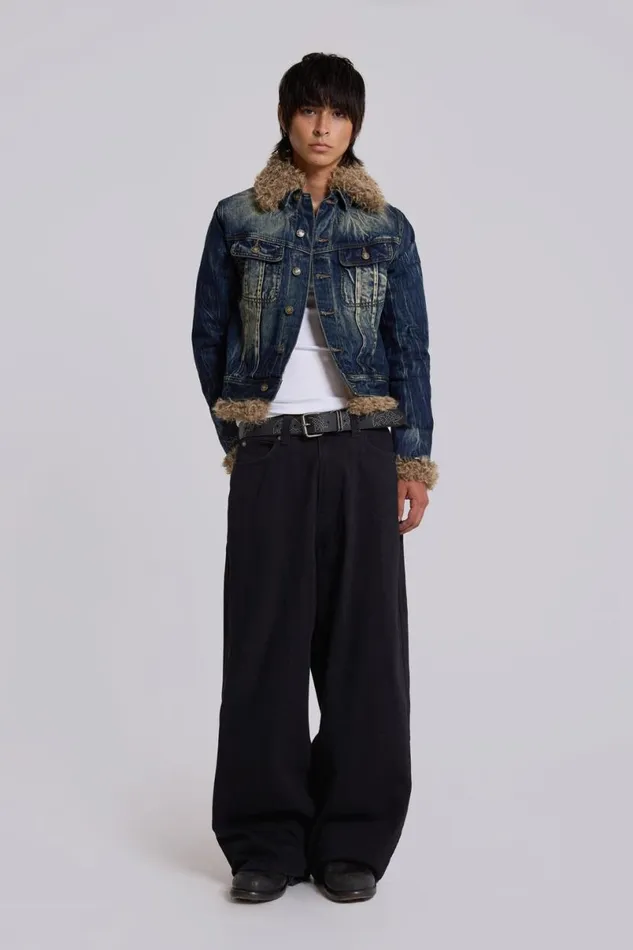 Jaded London Outerwear Men Shaggy Denim Jacket Blue