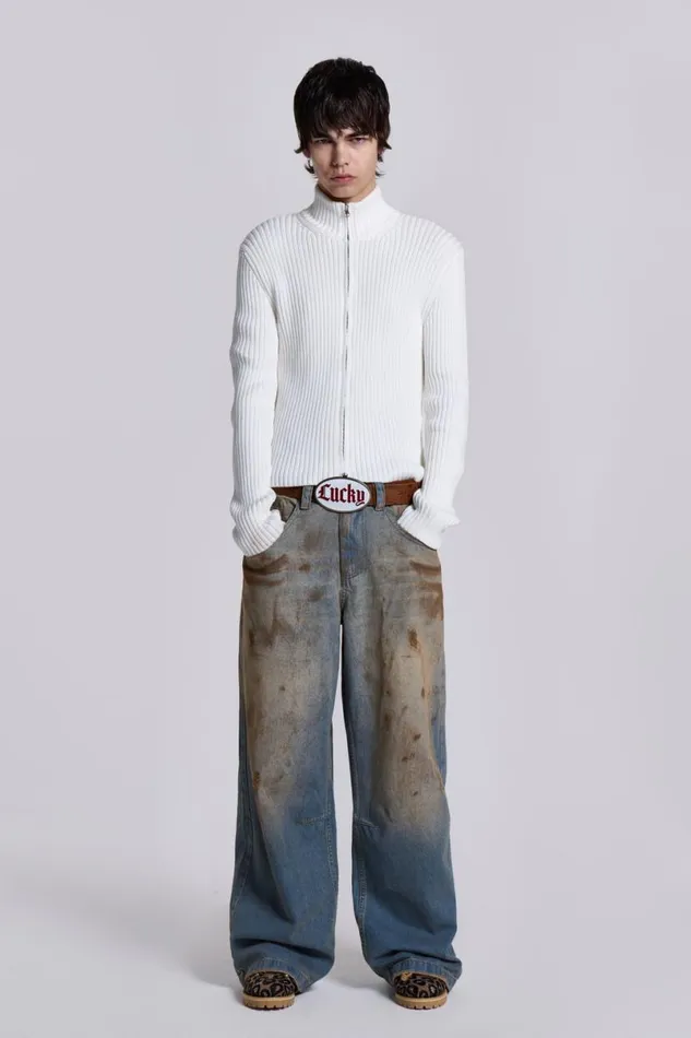Jaded London Outerwear Men White Lucid Knit Track Top White