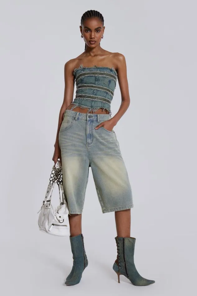 Jaded London Shorts and Jorts Women Light Wash Jumbo Jorts Blue