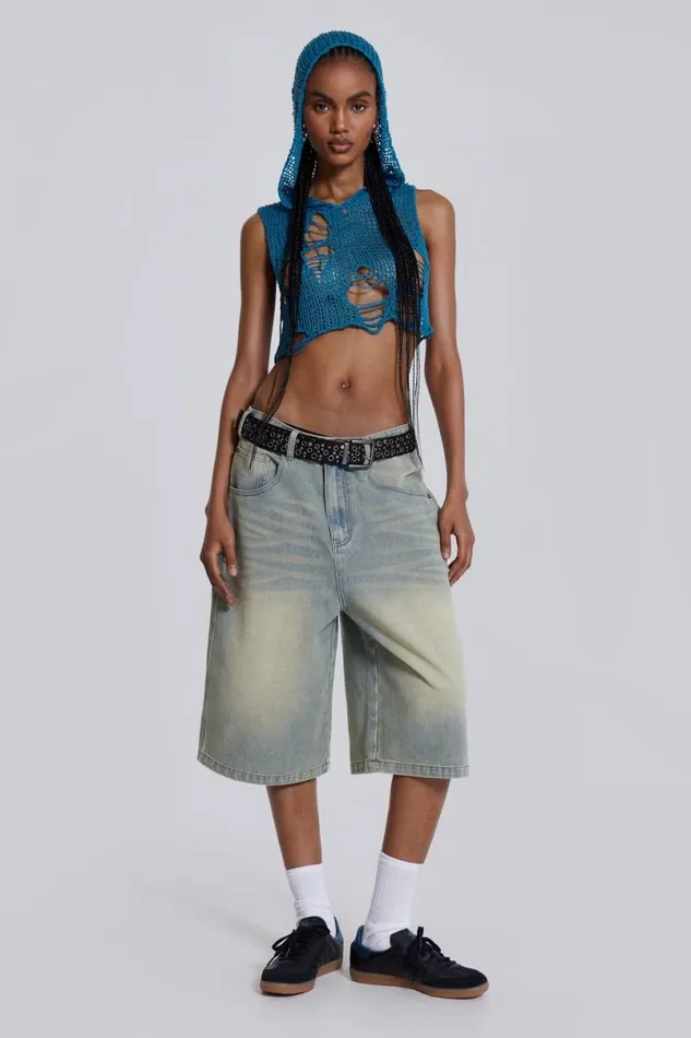 Jaded London Shorts and Jorts Women Light Wash Jumbo Jorts Blue