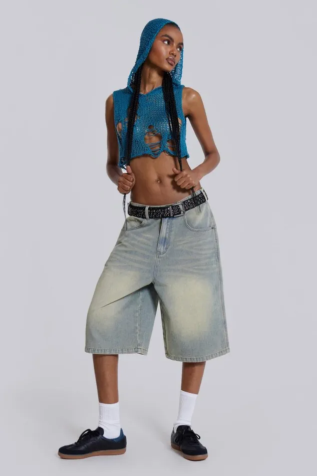 Jaded London Shorts and Jorts Women Light Wash Jumbo Jorts Blue
