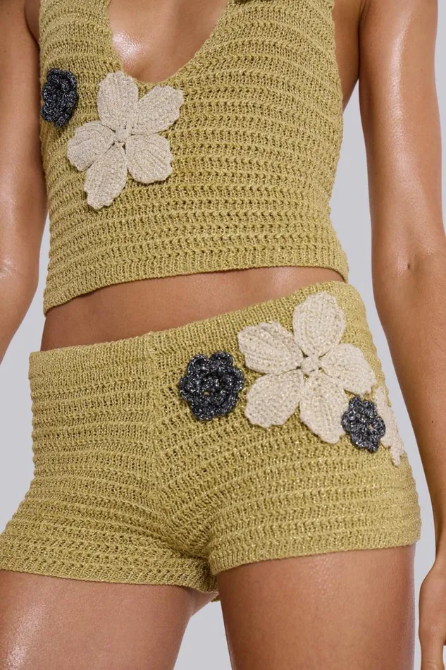 Jaded London Shorts and Jorts Women Vine Crochet Mini Shorts With Flower Detail Green Jaded London Shorts and Jorts Women Vine Crochet Mini Shorts With Flower Detail Green