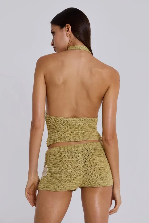 Jaded London Shorts and Jorts Women Vine Crochet Mini Shorts With Flower Detail Green