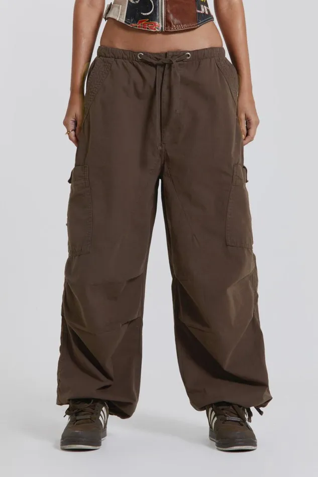 Jaded London Trousers and Pants Women Brown Parachute Cargo Pants Brown